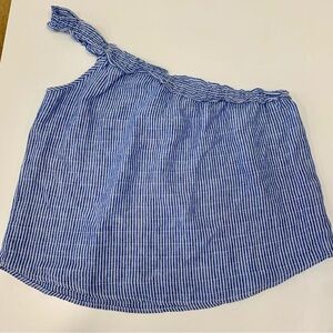 Melissa Nepton linen/cotton striped one shoulder blouse size large